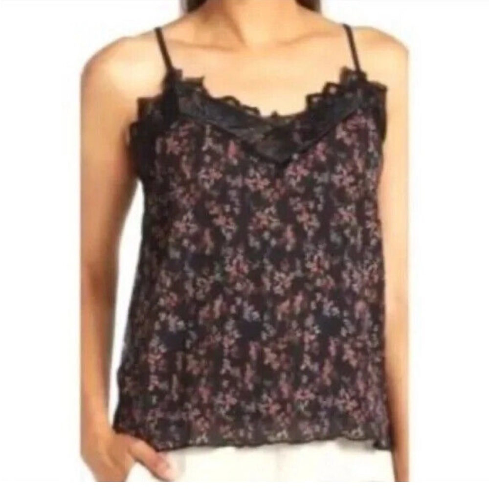 Lace Trim Pleated Floral Tank Top